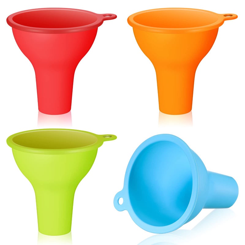 Lauwell Silicone Funnels 4 Pieces Wide Mouth Funnel Flexible Condiment Funnel Sauce Funnel Canning Funnel Set for Home Restaurant Kitchen Squeeze Bottles Jars Cans  3.2 x 1 Inch(Mixed Colors) - Image 1